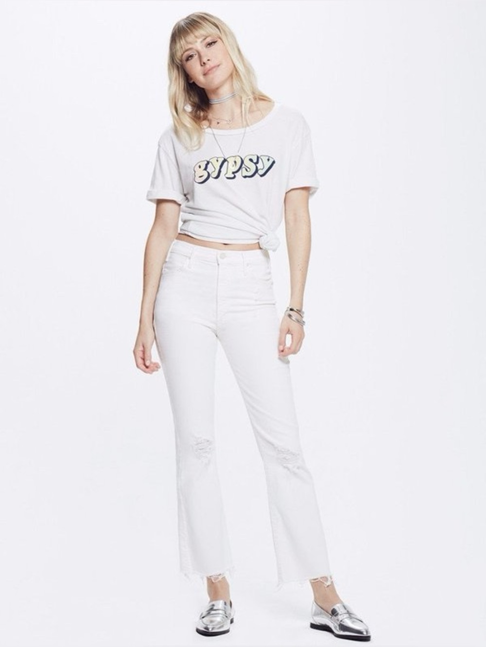 Mother The Hustler Ankle Fray Tea and Biscuits White Distressed Jeans 26